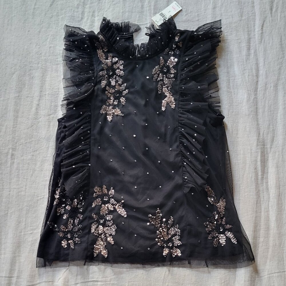 Ranna Gill tulle flutter sleeve sequin top